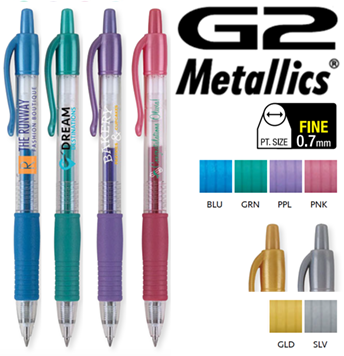1 White Pilot G2 Metallics 8 Pens 6 Brilliant Metallic Inks 1 Black 0.7 Fine 