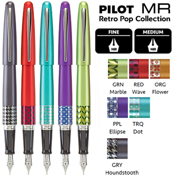 91433 PILOT MR Retro Pop Collection Fountain Pen in Gift Box Fine Point Stainless Steel Nib - 1 Pack Orange Barrel with Flower Accent Refillable Black Ink 